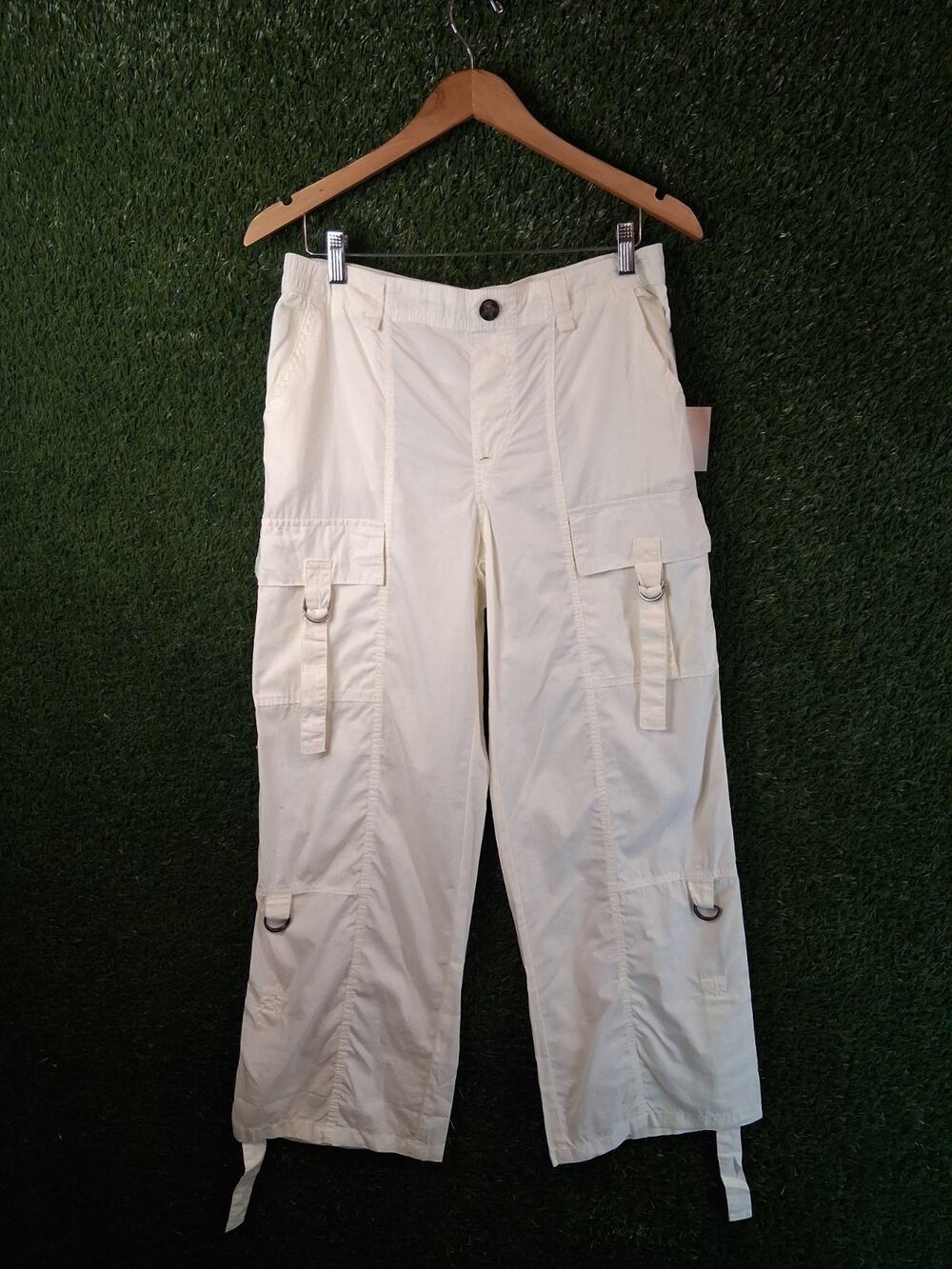 HAPPILY GREY Women's Cotton Cargo Pants Off White Cream Size 7 Utility Baggy Y2K